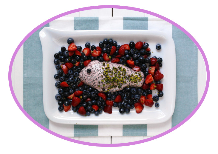 Pink poppy panna cotta fish with marinated berries #recipe #gourmet guerrilla